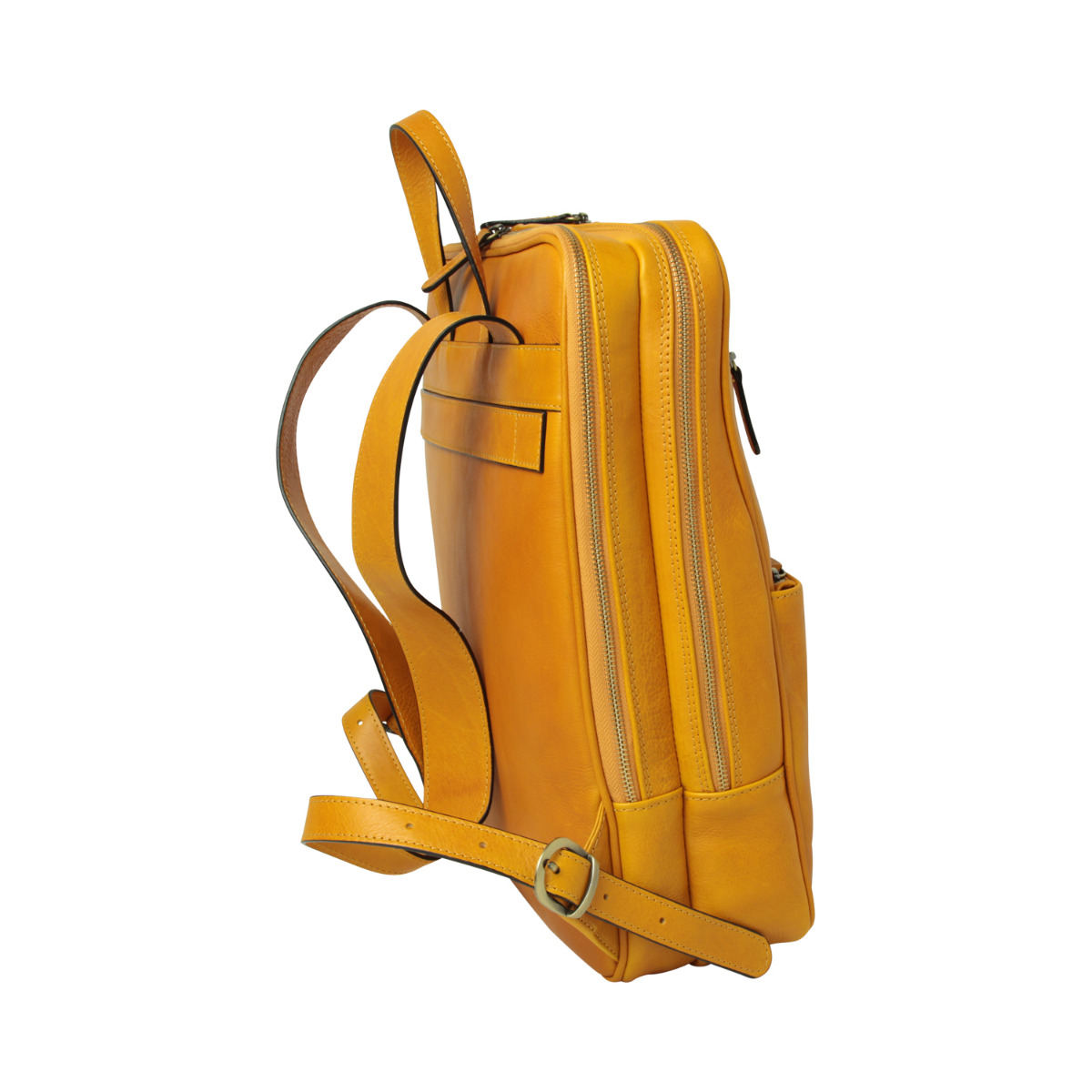 Leather backpack with trolley strap-Yellow Ochre|413591OC|Old Angler Firenze