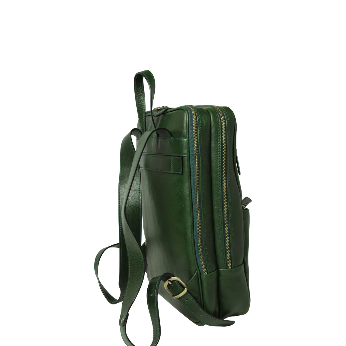 Leather backpack with trolley strap-Green|413591VE|Old Angler Firenze