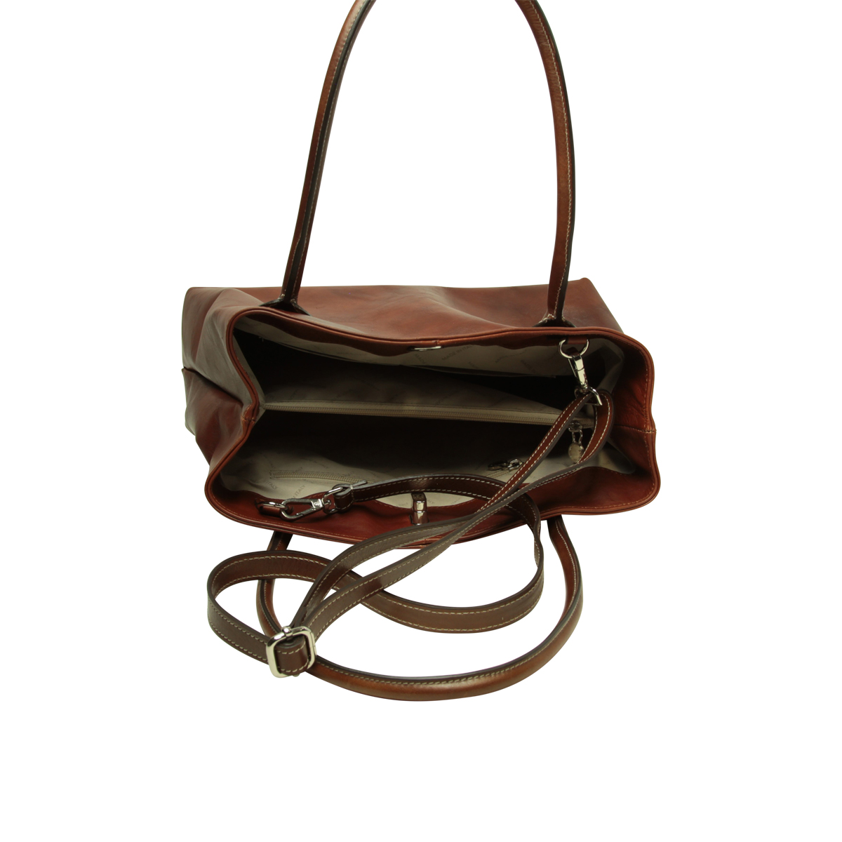  WOMAN’S TWO-HANDLE BAG IN TWO -TONE FULL-GRAIN LEATHER-MAHOGANY BROWN|417091MA|Old Angler Firenze