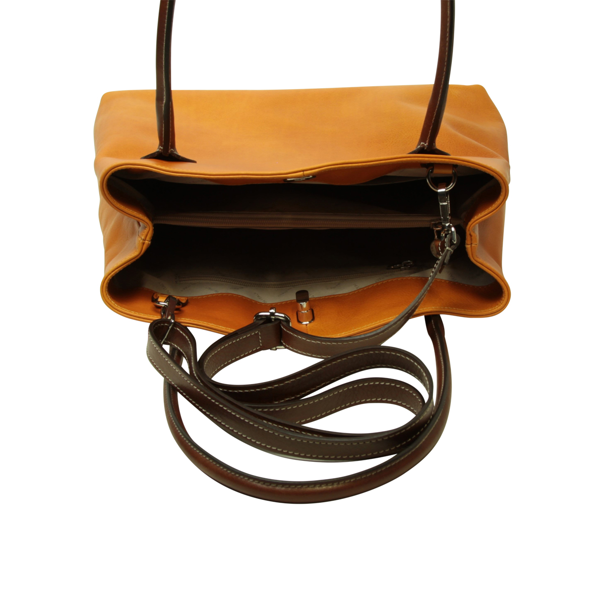 WOMAN’S TWO-HANDLE BAG IN TWO -TONE FULL-GRAIN LEATHER-YELLOW OCHER|417091OC|Old Angler Firenze