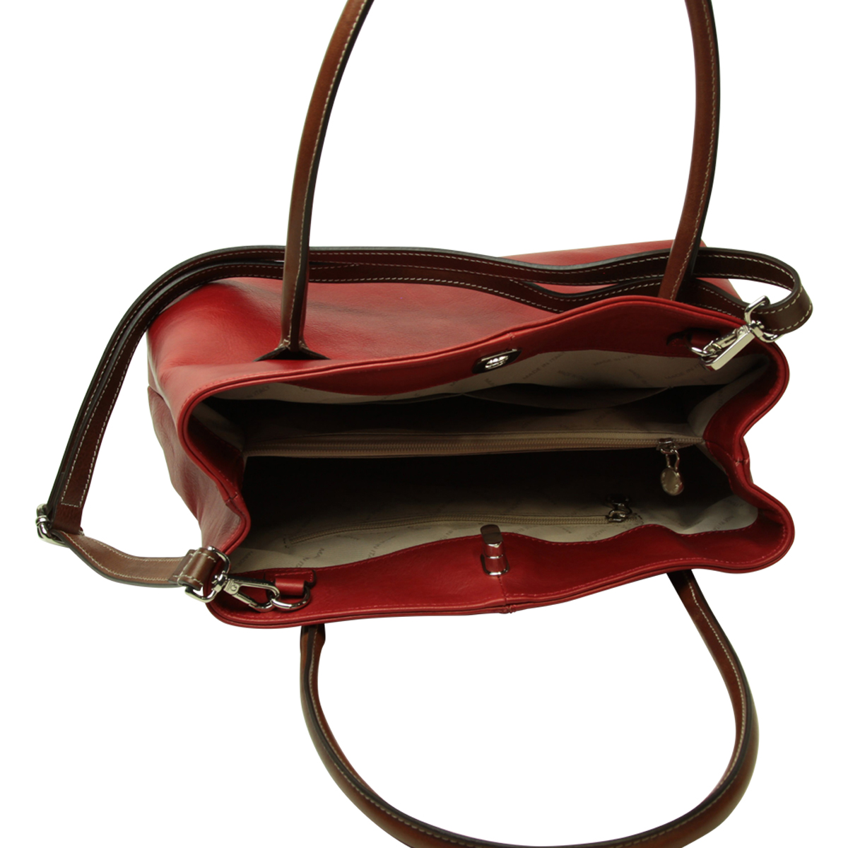 WOMAN’S TWO-HANDLE BAG IN TWO -TONE FULL-GRAIN LEATHER-RED|417091RO|Old Angler Firenze