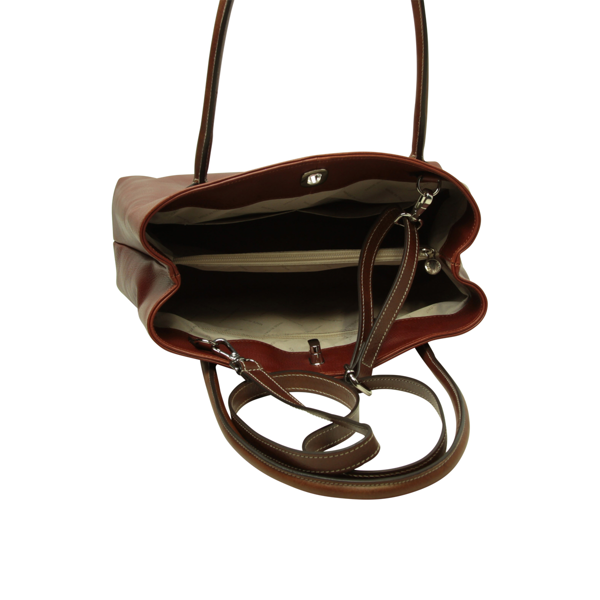 WOMAN’S TWO-HANDLE BAG IN TWO -TONE FULL-GRAIN LEATHER-TEAK|417091TK|Old Angler Firenze