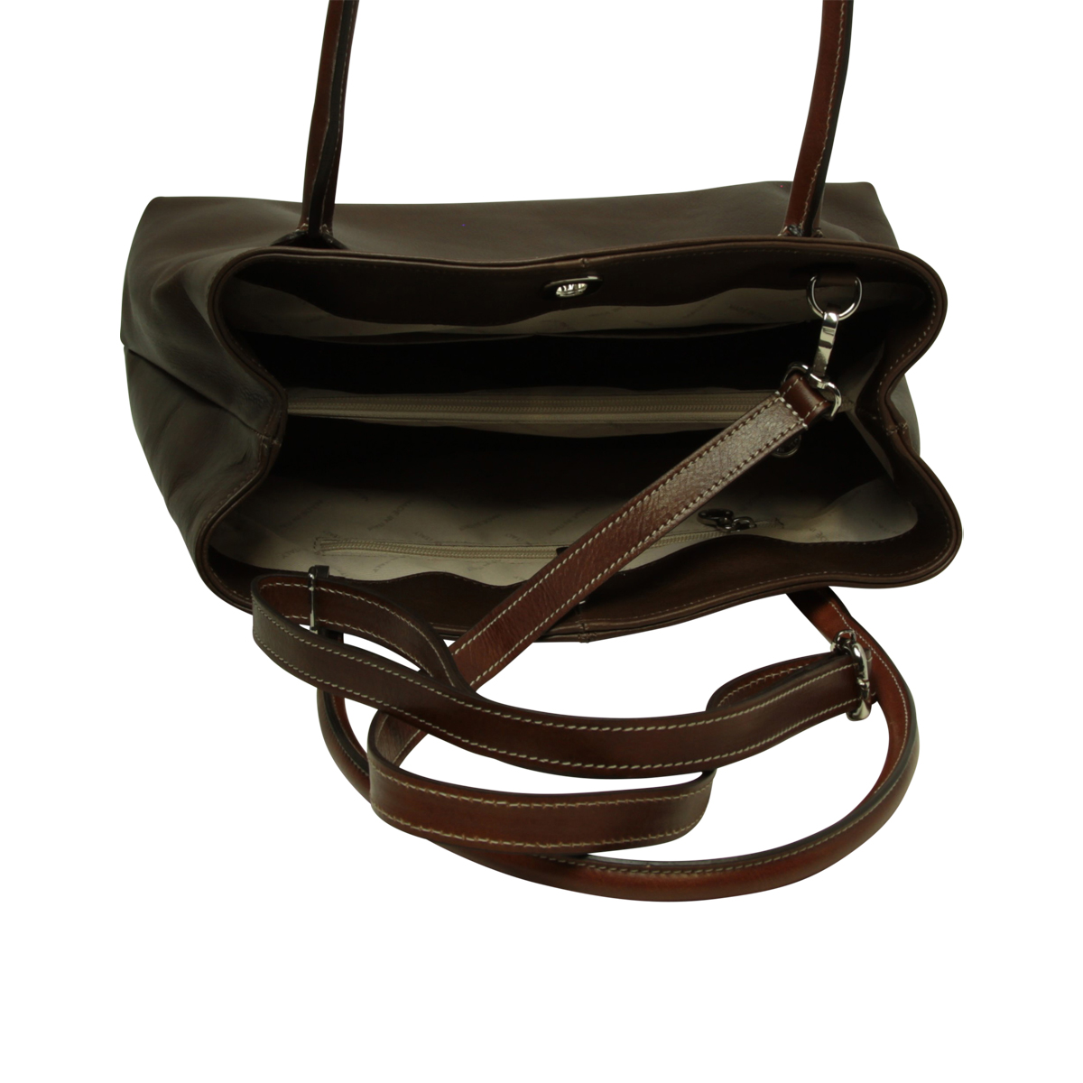 WOMAN’S TWO-HANDLE BAG IN TWO -TONE FULL-GRAIN LEATHER-DARK BROWN|417091TM|Old Angler Firenze