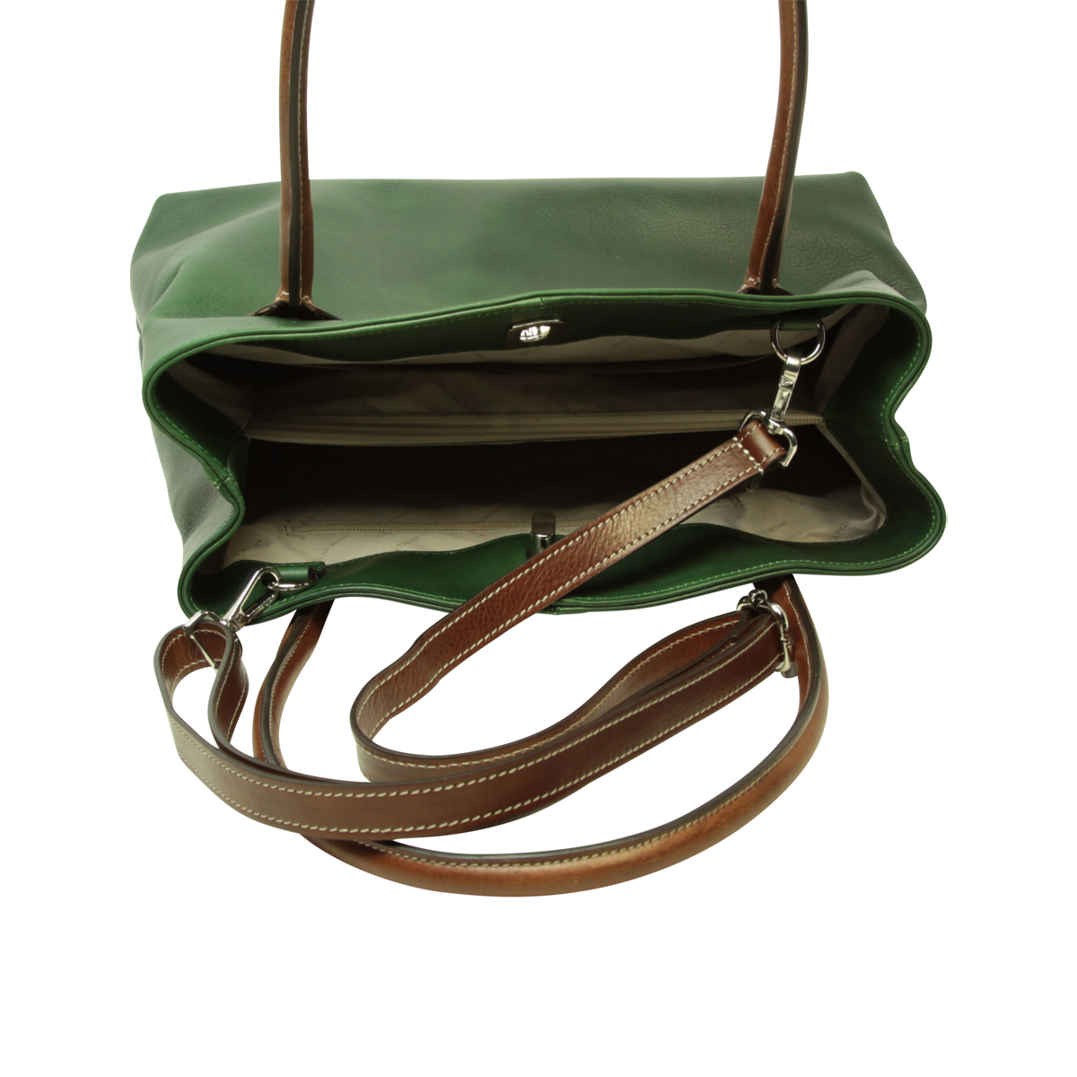 WOMAN’S TWO-HANDLE BAG IN TWO -TONE FULL-GRAIN LEATHER-GREEN|417091VE|Old Angler Firenze