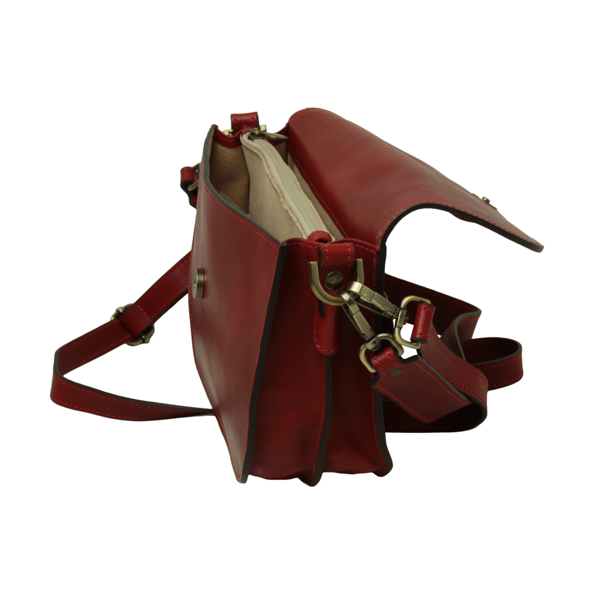 Two-sided shoulder bag in full-grain calfskin –Red|417291RO|Old Angler Firenze