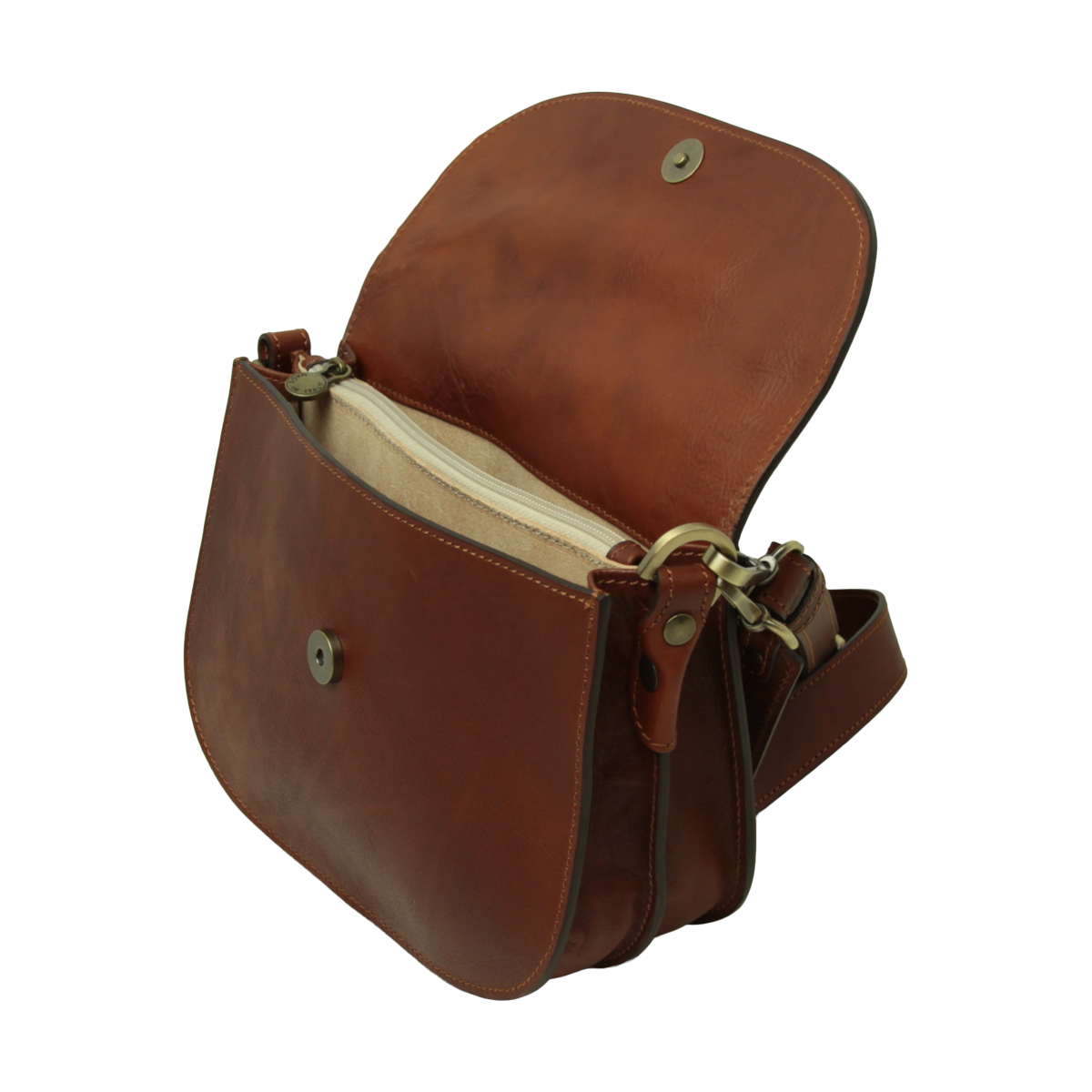 Two-sided shoulder bag in full-grain calfskin –Teak|417291TK|Old Angler Firenze