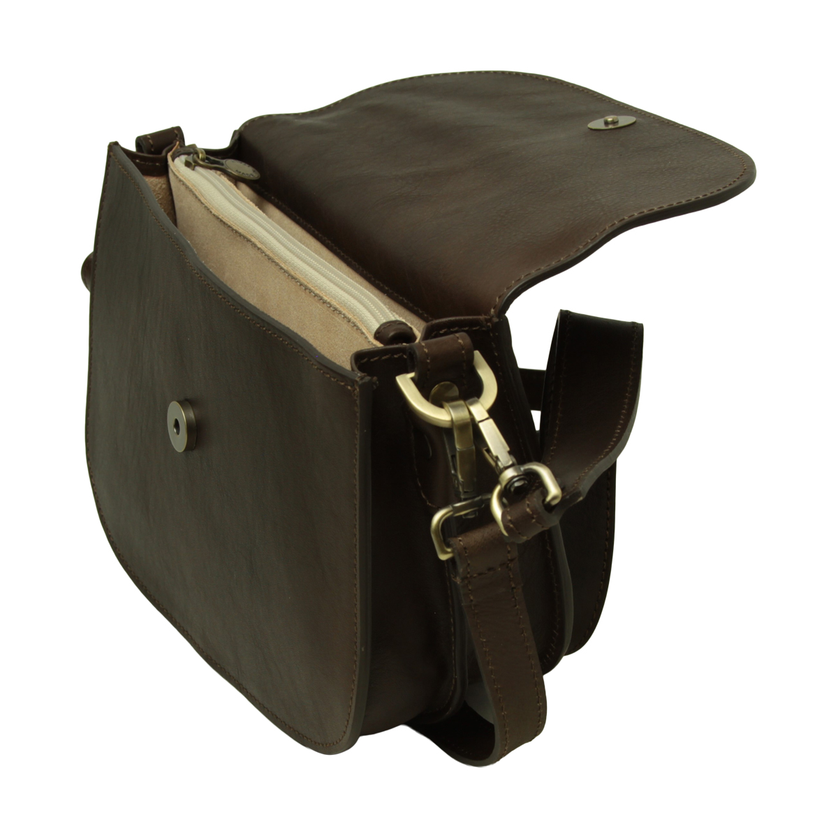 Two-sided shoulder bag in full-grain calfskin -Dark Brown|417291TM|Old Angler Firenze