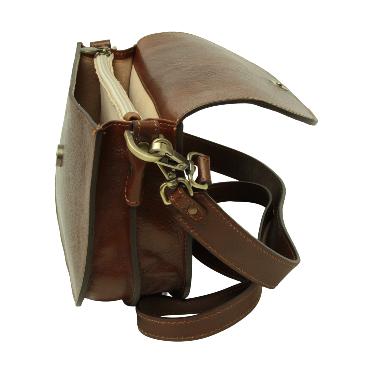 Two-sided shoulder bag in full-grain calfskin –Brown|417293MA|Old Angler Firenze