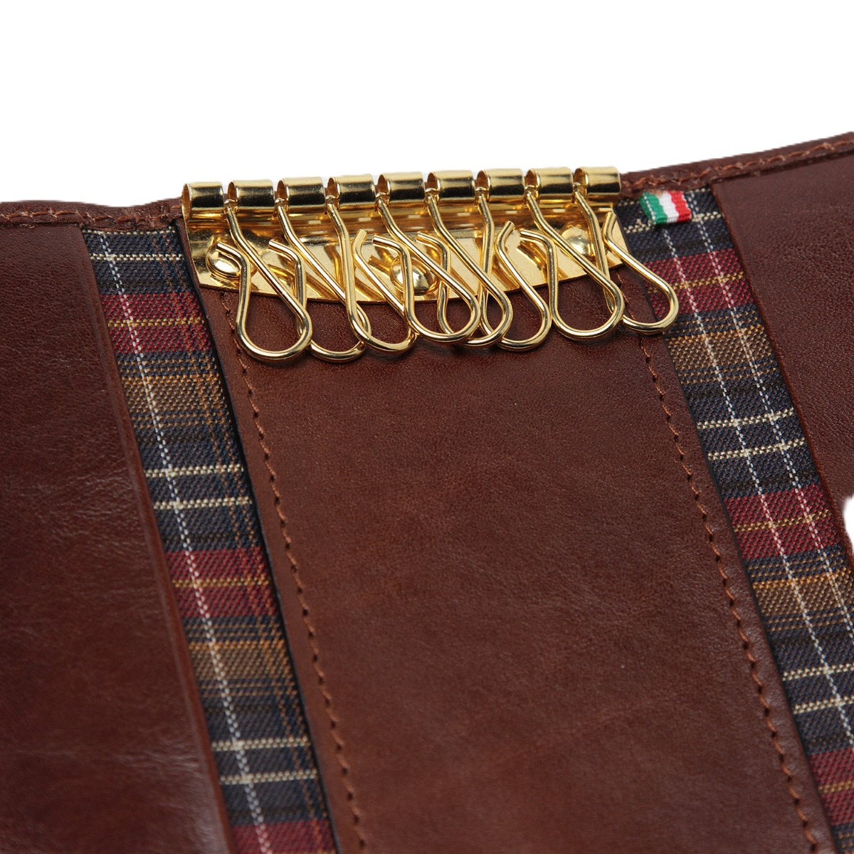 Full grain leather key ring 8 hooks - brown|802193MA|Old Angler Firenze