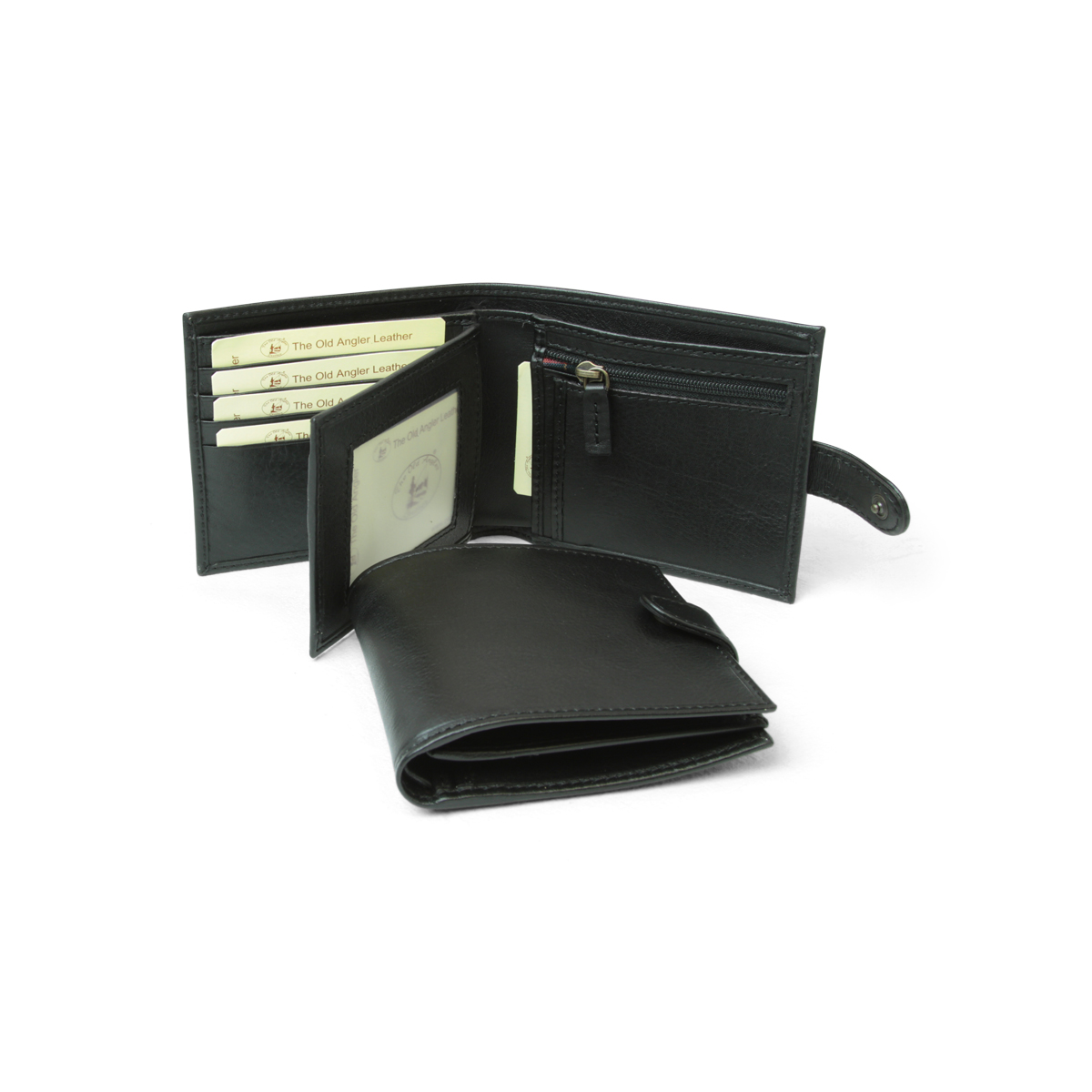 Leather wallet with snap closure - black|804389NE|Old Angler Firenze