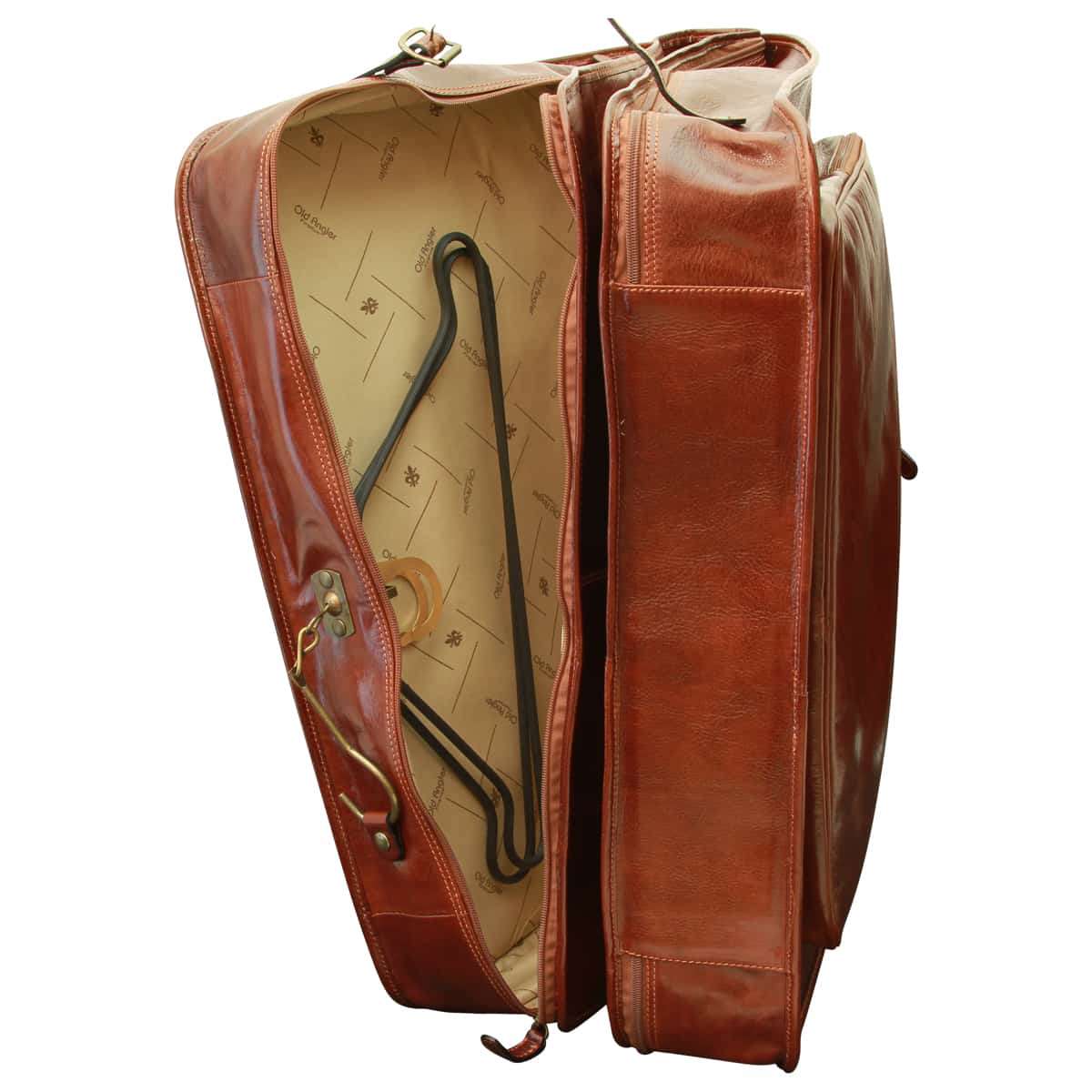 brown leather garment bag