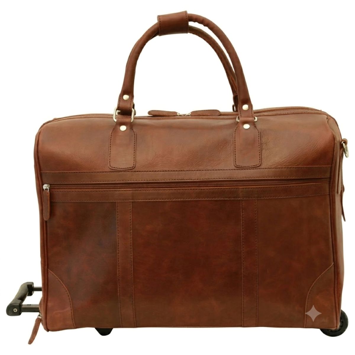 Full-grain leather duffel bag with trolley