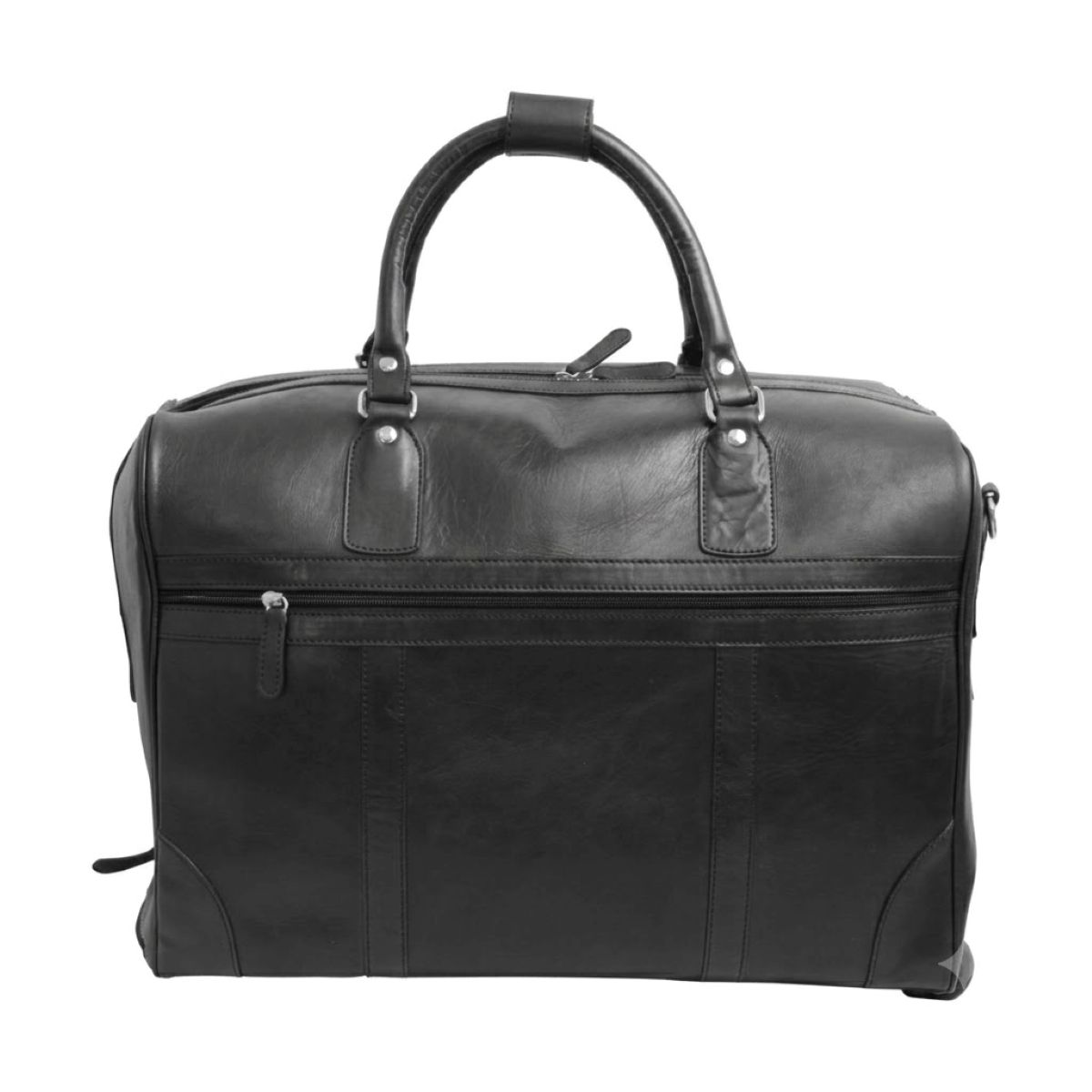 Full-grain leather duffel bag with trolley - Black