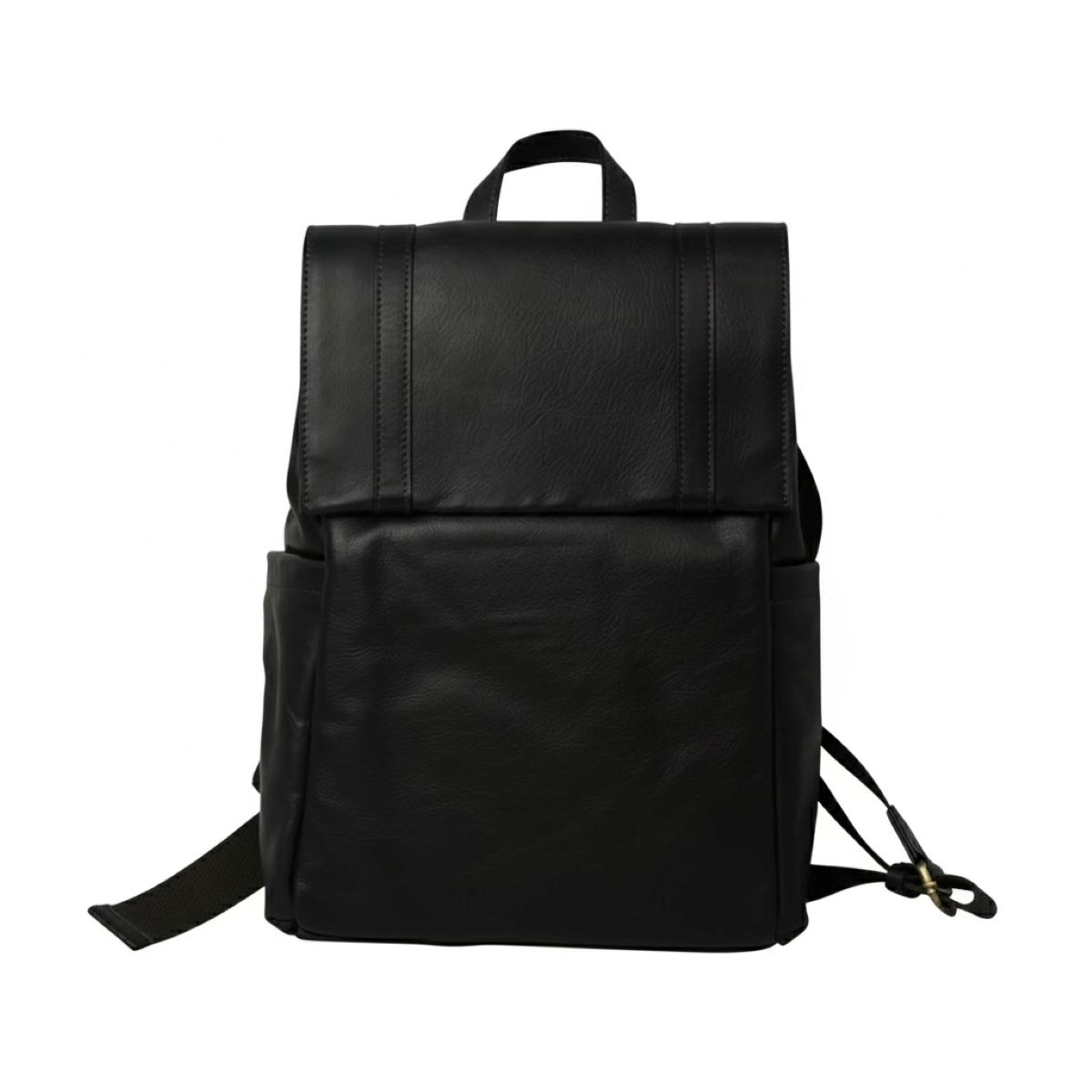 Leather Laptop Backpack with Trolley Strap - Black