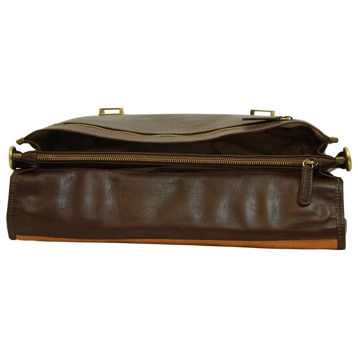Soft Calfskin Leather Briefcase with shoulder strap - Dark Brown ...