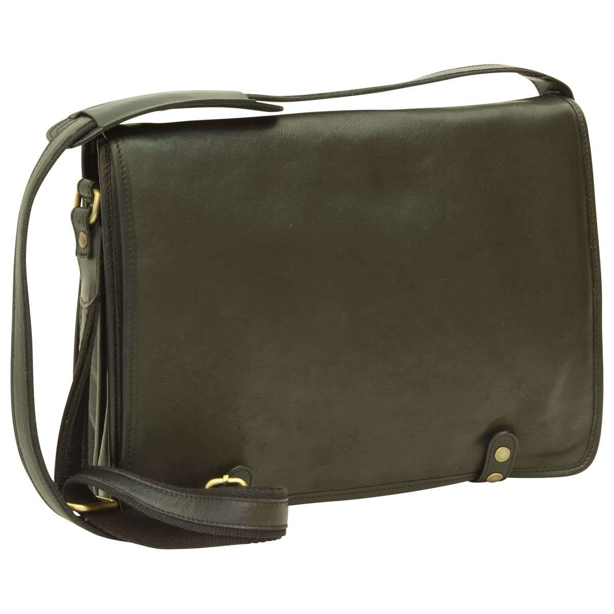 Calfskin Leather Messenger Bag - Black