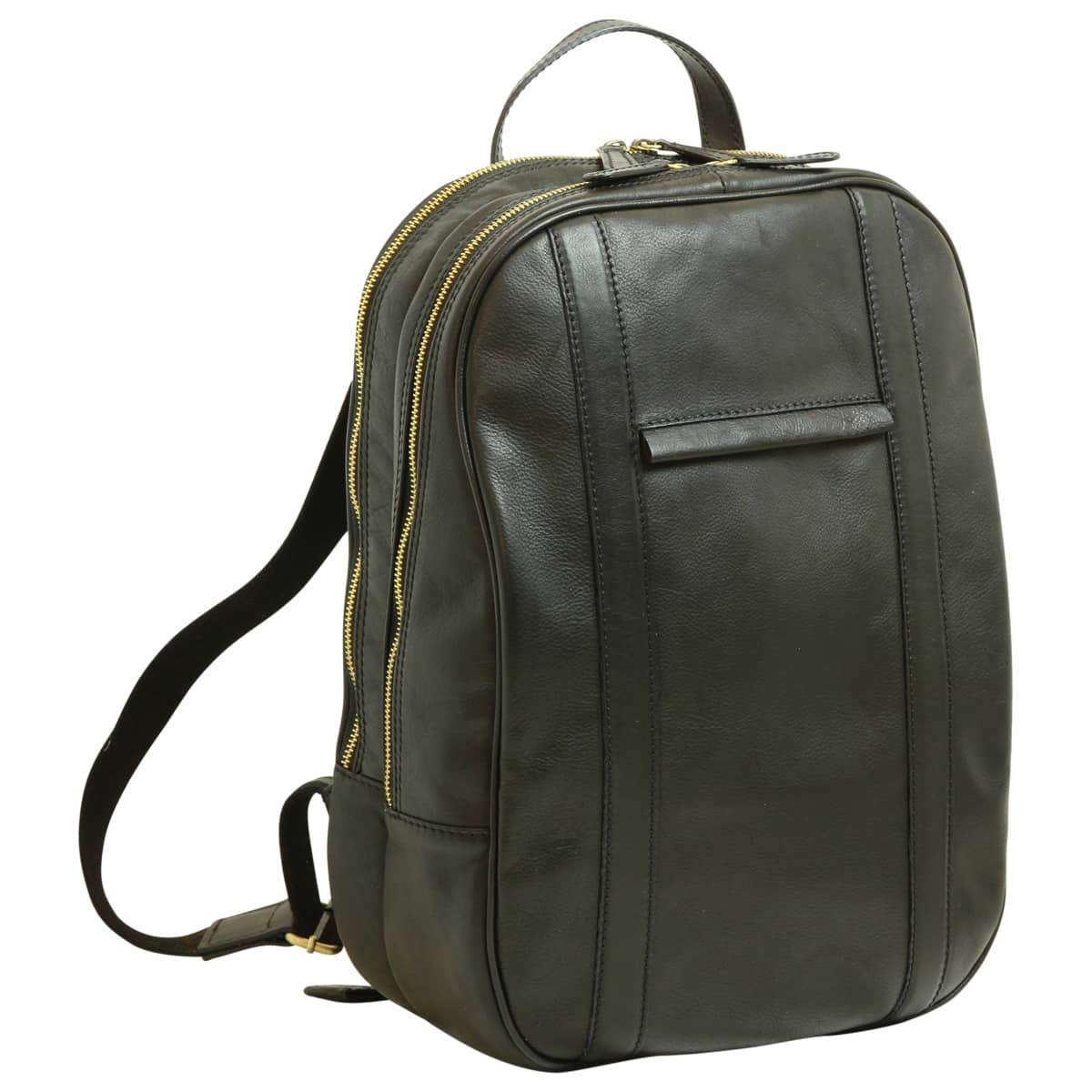 Soft Calfskin Leather Laptop Backpack with backside troller strap - Black