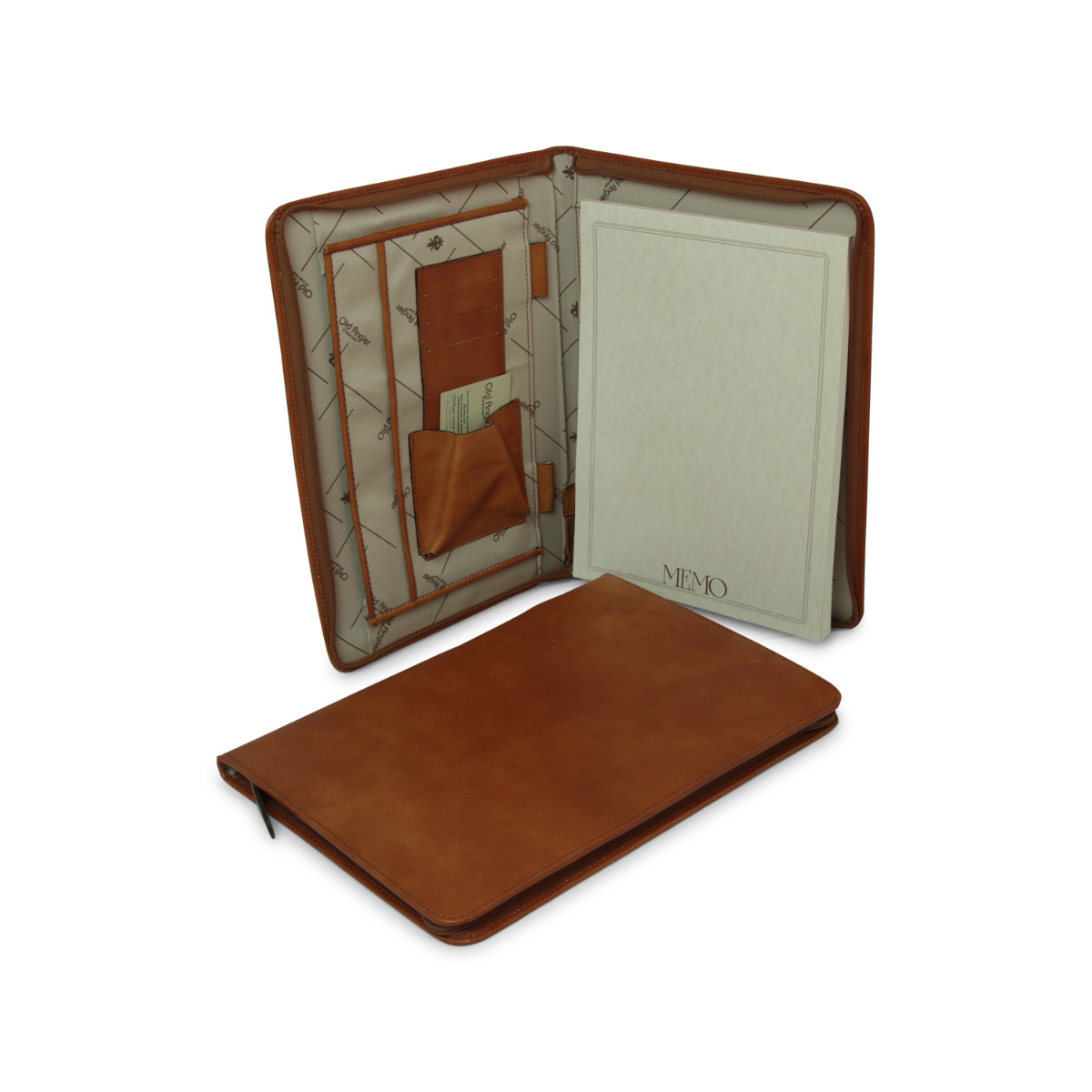 Calfskin Leather document case with zip pocke.