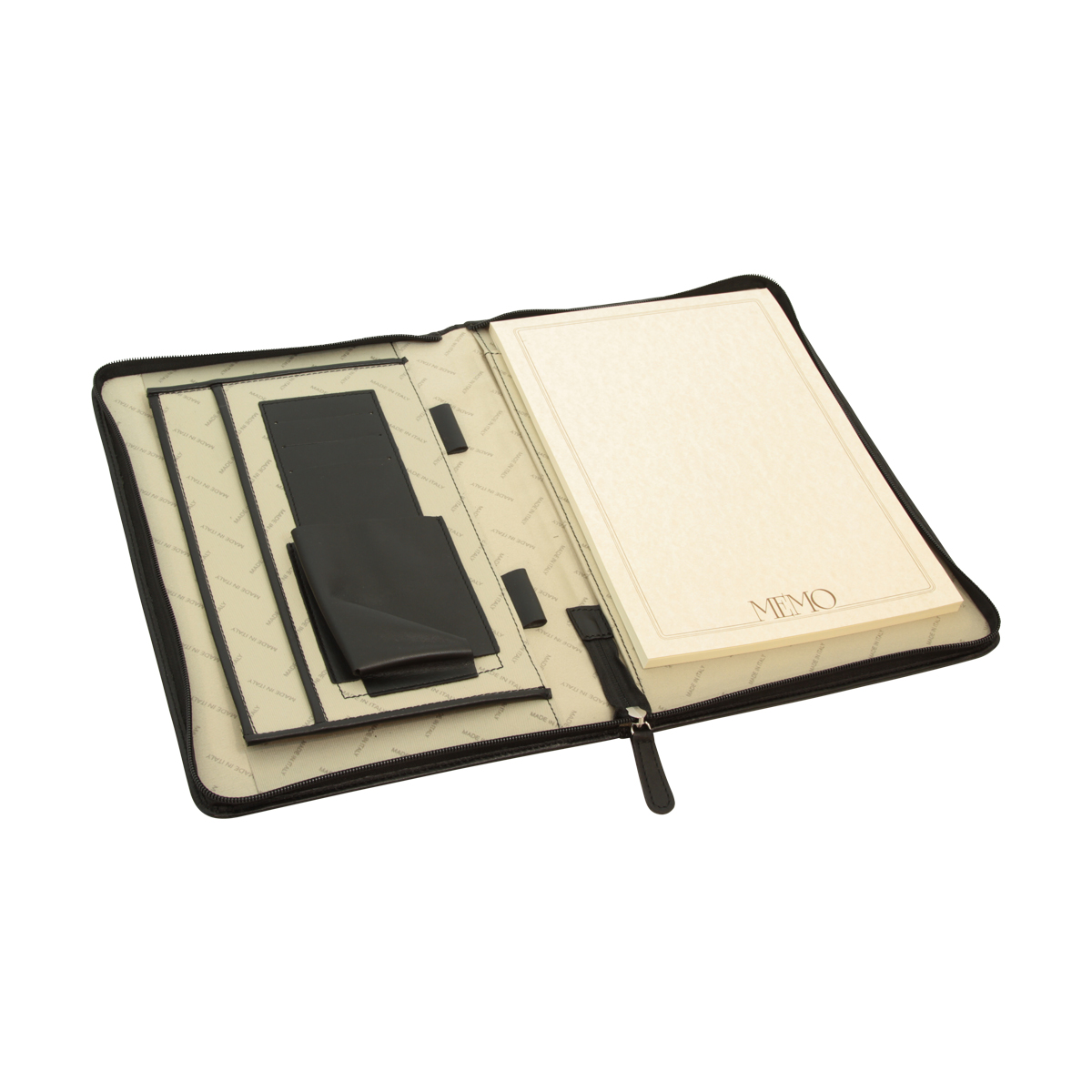 Calfskin Leather document case with zip pocke.- Black | 067589NE US | Old Angler Firenze