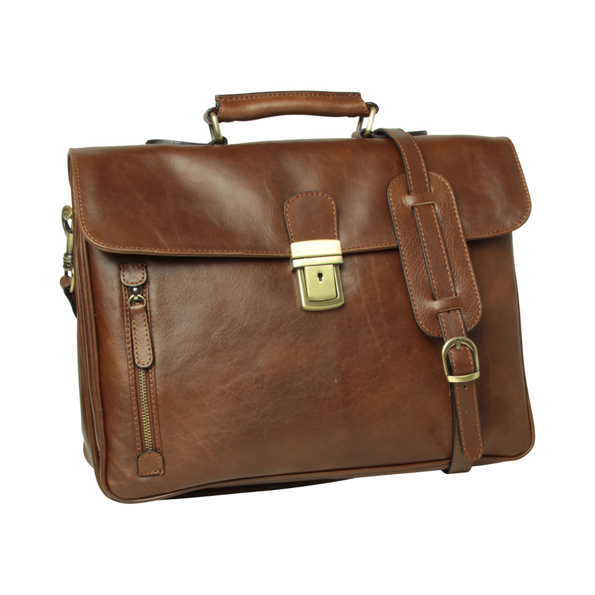 Oiled Calfskin Leather Briefcase with shoulder strap