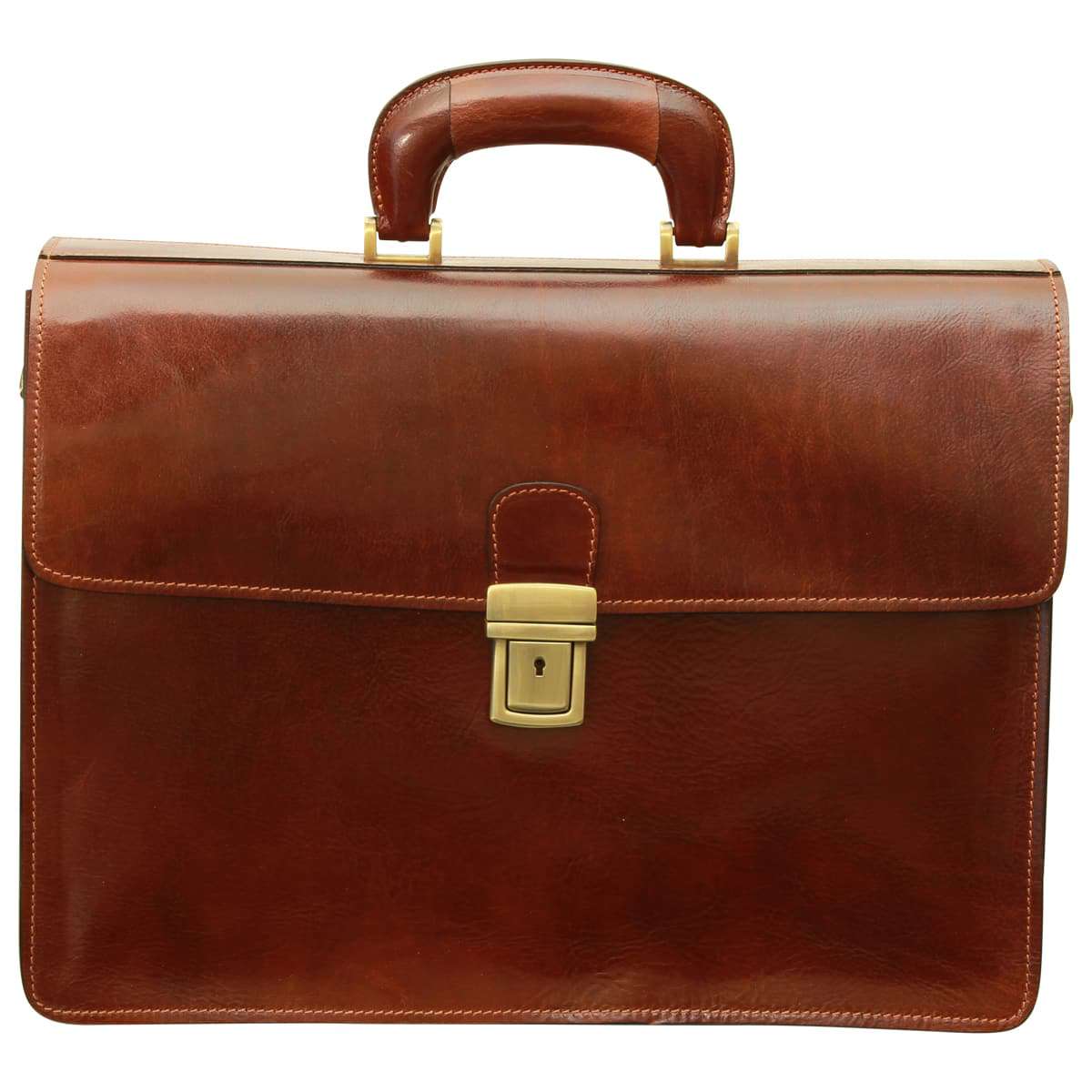 Leather Briefcase with secure clip closure - Brown | 077905MA | EURO | Old Angler Firenze