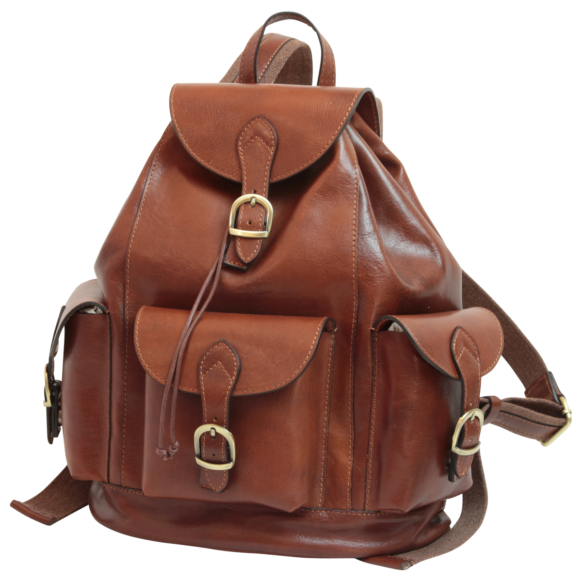 Leather backpack with 3 exterior pockets