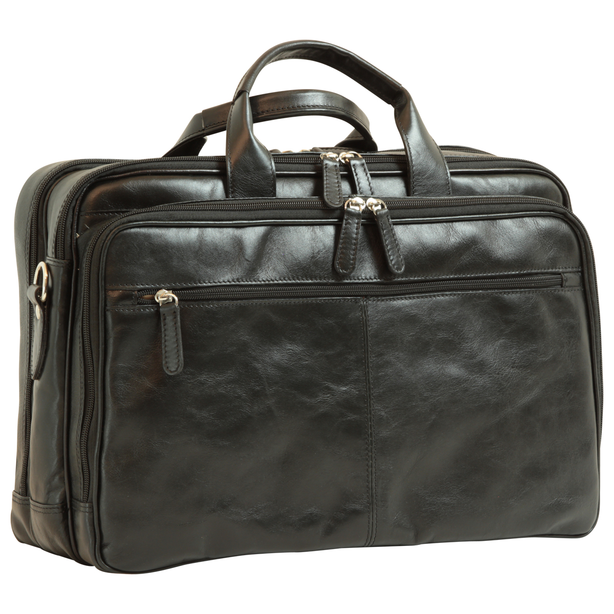 Men’s chestnut leather laptop bag - Black