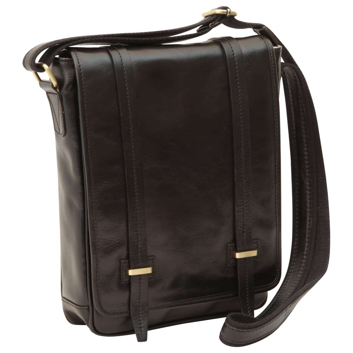 Medium leather bag with double magnetic closure - Black | 406589NE US | Old Angler Firenze