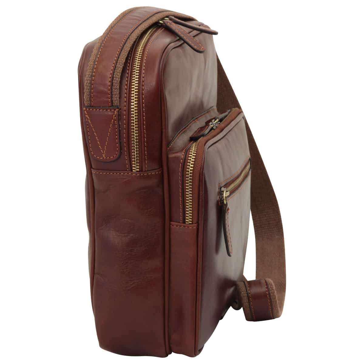 Small leather bag with zip closures - Brown | 409389MA US | Old Angler Firenze