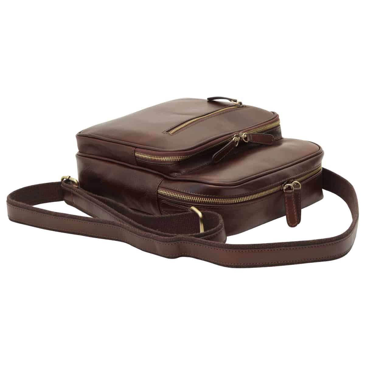 Small leather bag with zip closures - Dark Brown | 409389TM US | Old Angler Firenze