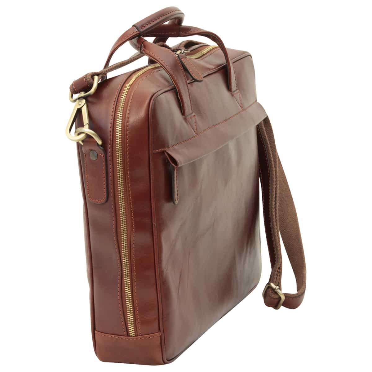 Leather Briefcase with zip closure - Brown | 409489MA US | Old Angler Firenze