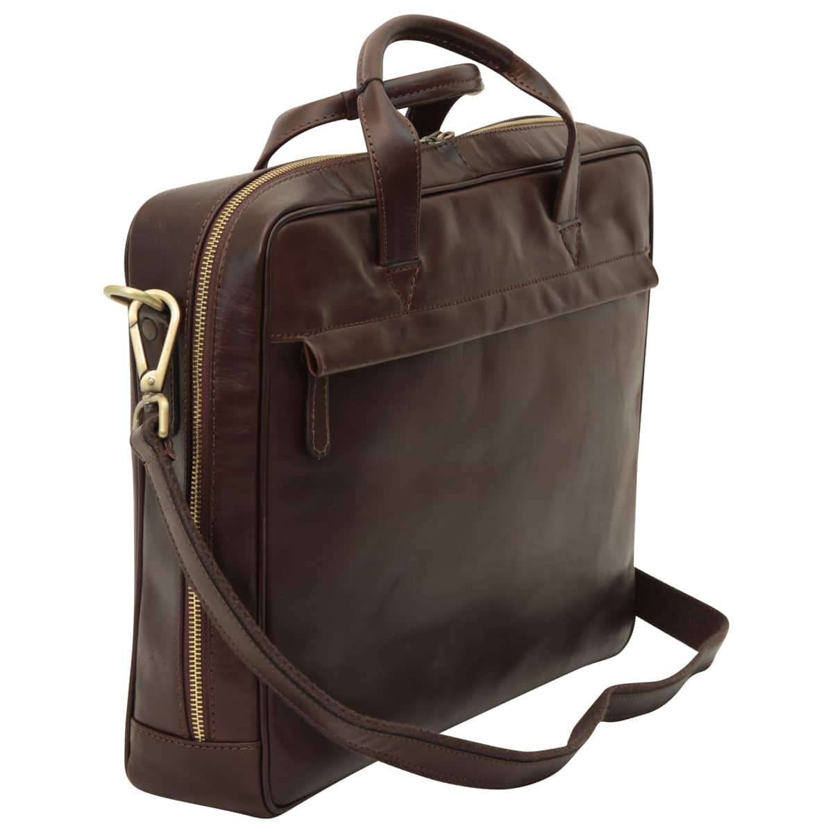 Leather Briefcase with zip closure - Dark Brown | 409489TM US | Old Angler Firenze