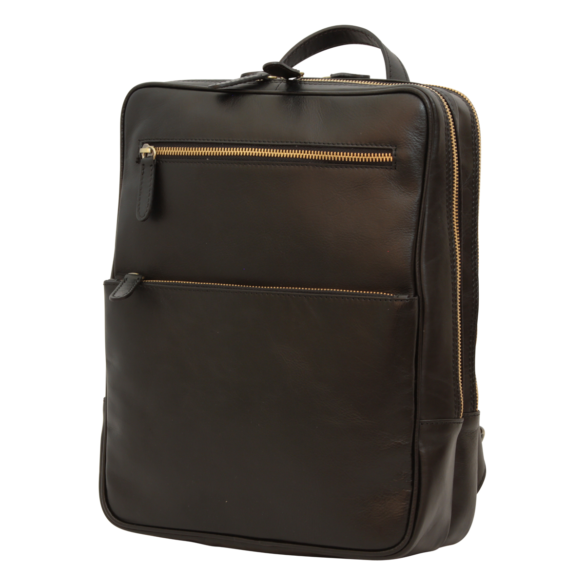 Leather backpack with trolley strap - Black
