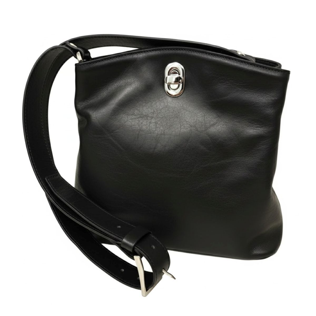 LEATHER BUCKET BAG - Black