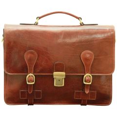 Leather Briefcase with buckle closures - Brown