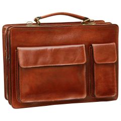 Leather Briefcase with 2 front pockets - Brown