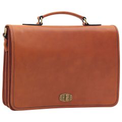 Cowhide Leather Full length Flap Briefcase - Brown Colonial