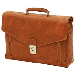 Oiled Calfskin Leather Laptop Briefcase - Brown Colonial