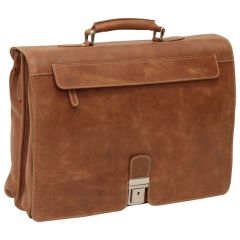 Oiled Calfskin Leather Briefcase with frontal zip pocket - Brown Colonial