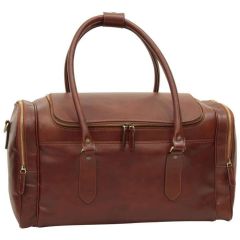 Round Metal Zip Leather Travel Bag - Brown 