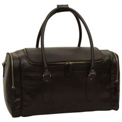 Round Metal Zip Leather Travel Bag - Black