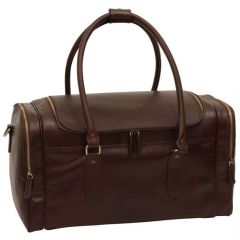 Round Metal Zip Leather Travel Bag - Dark Brown