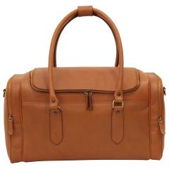 Round Metal Zip Leather Travel Bag - Brown Colonial