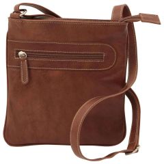 Leather cross body bag with zip pocket - Chestnut