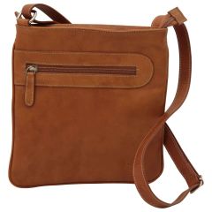 Leather cross body bag with zip pocket - Brown Colonial