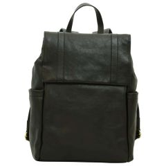Leather laptop backpack - Black