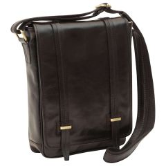 Medium leather bag with double magnetic closure - Black