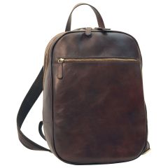 Leather backpack with exterior zip pockets - Dark Brown
