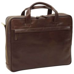 Leather Briefcase with zip closure - Dark Brown