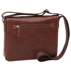 Oiled calfskin leather messenger with frontal zip closure - Chestnut